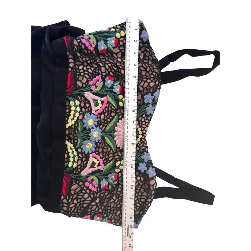 Dress The Population Embroidered Floral Lace Bodice Black Wide‎ Leg Jumpsuit L
